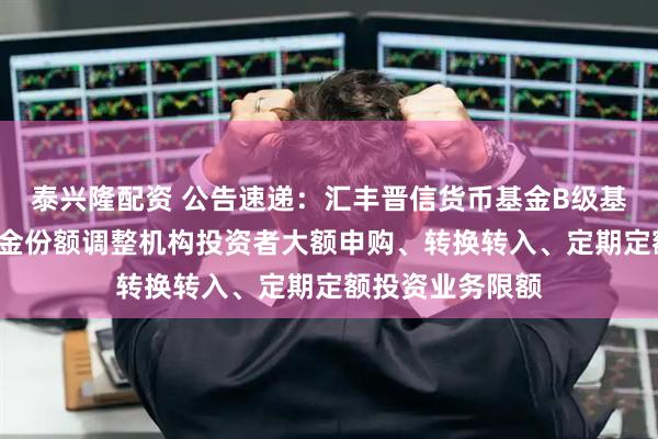 泰兴隆配资 公告速递：汇丰晋信货币基金B级基金份额和C级基金份额调整机构投资者大额申购、转换转入、定期定额投资业务限额