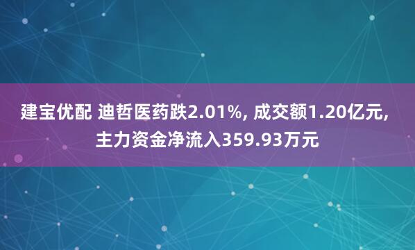 建宝优配 迪哲医药跌2.01%, 成交额1.20亿元, 主力资金净流入359.93万元