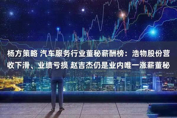 杨方策略 汽车服务行业董秘薪酬榜：浩物股份营收下滑、业绩亏损 赵吉杰仍是业内唯一涨薪董秘