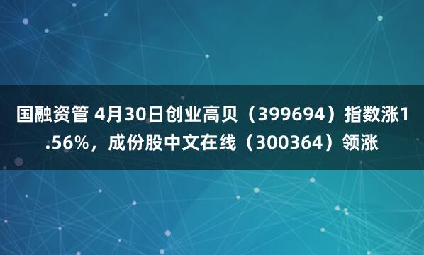 国融资管 4月30日创业高贝（399694）指数涨1.56%，成份股中文在线（300364）领涨
